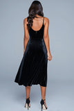 Black Spaghetti Straps A Line Midi Holiday Party Dress
