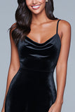 Black Spaghetti Straps A Line Midi Holiday Party Dress