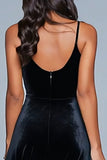 Black Spaghetti Straps A Line Midi Holiday Party Dress