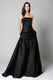 Strapless A-Line Satin Black Formal Dress