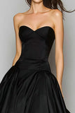 Strapless Black A-Line Long Formal Dress