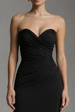 Strapless Black Ruched Mermaid Long Formal Dress
