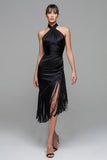 Halter Black Semi-Formal Dress With Tassels