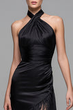 Halter Black Semi-Formal Dress With Tassels