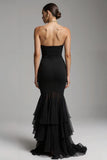 Black Strapless Mermaid Formal Dress With Ruffles
