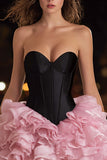 Sweetheart Black Pink Corset Homecoming Dress With Ruffles