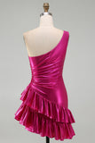 Metallic Gold Bodycon One Shoulder Homecoming Dress With Ruffles