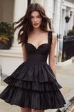 A-Line Black Tiered Ruffle Homecoming Dress