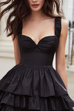 A-Line Black Tiered Ruffle Homecoming Dress