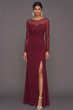 Mermaid Cabernet Boat Neck Formal Dress with Slit