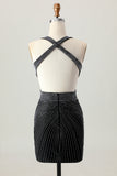 Halter Beaded Bodycon Black Homecoming Dress