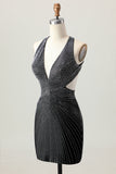 Halter Beaded Bodycon Black Homecoming Dress