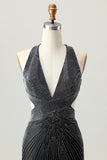 Halter Beaded Bodycon Black Homecoming Dress
