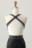 Halter Beaded Bodycon Black Homecoming Dress