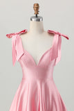 Beaded A-Line Blush Pink Homecoming Dress With Bows