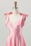 Beaded A-Line Blush Pink Homecoming Dress With Bows