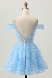 Blue A Line Appliqued Corset Homecoming Dress With Sequins