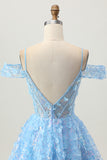 Blue A Line Appliqued Corset Homecoming Dress With Sequins