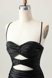 Cut Out Spaghetti Straps Ruched Tight Black Homecoming Dress