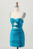 Dark Khaki Ruched Cut Out Tight Homecoming Dress