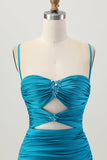 Cut Out Spaghetti Straps Ruched Tight Black Homecoming Dress