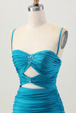 Cut Out Spaghetti Straps Ruched Tight Black Homecoming Dress