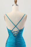 Cut Out Spaghetti Straps Ruched Tight Black Homecoming Dress