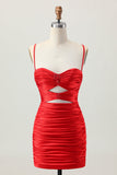 Dark Khaki Ruched Cut Out Tight Homecoming Dress