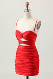 Dark Khaki Ruched Cut Out Tight Homecoming Dress