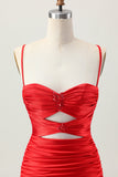 Cut Out Spaghetti Straps Ruched Tight Black Homecoming Dress