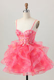 Red Corset Ruffled A Line Homecoming Dress with Appliques