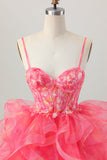 Red Corset Ruffled A Line Homecoming Dress with Appliques