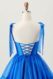 Royal Blue A Line Homecoming Dress With Lace-up Back