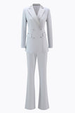 Silver Peak Lapel Long Sleeve 2-Piece Women Pantsuits