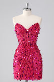 Fuchsia Corset Strapless Beaded Homecoming Dress with Sequins
