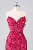 Fuchsia Corset Strapless Beaded Homecoming Dress with Sequins