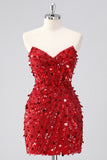 Fuchsia Corset Strapless Beaded Homecoming Dress with Sequins