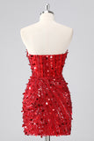 Fuchsia Corset Strapless Beaded Homecoming Dress with Sequins
