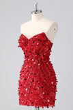 Fuchsia Corset Strapless Beaded Homecoming Dress with Sequins