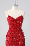 Fuchsia Corset Strapless Beaded Homecoming Dress with Sequins