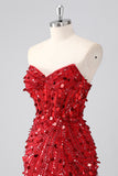 Fuchsia Corset Strapless Beaded Homecoming Dress with Sequins