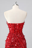 Fuchsia Corset Strapless Beaded Homecoming Dress with Sequins