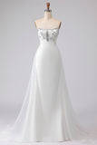 Sparkly White Strapless Satin Wedding Dress