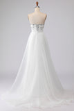 Sparkly White Strapless Satin Wedding Dress