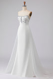 Sparkly White Strapless Satin Wedding Dress
