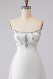 Sparkly White Strapless Satin Wedding Dress