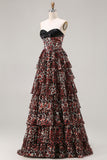 Sweetheart Brown Leopard Tiered Corset A-Line Prom Dress