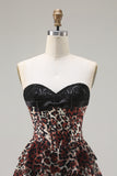 Sweetheart Brown Leopard Tiered Corset A-Line Prom Dress
