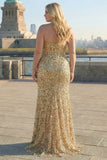 Sparkly Golden Plus Size Strapless Corset Mermaid Prom Dress