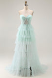 Light Green Sweetheart Corset A-Line Prom Dress With Ruffles